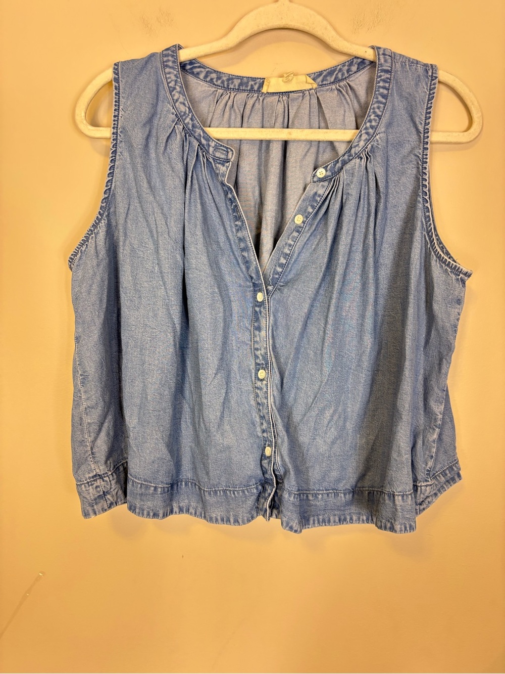 Madewell Chambray Sleeveless Button-Front Tank in Light Blue Large